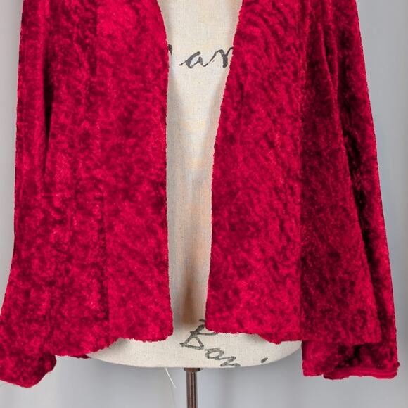Connected Apparel Red Crushed Velvet Open Front Cardigan Jacket - Picture 10 of 12